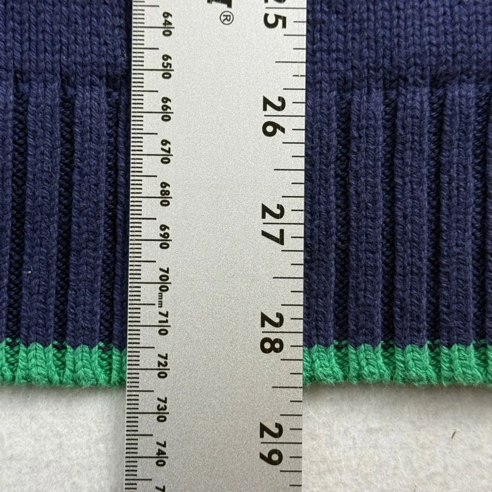 J. Crew‎ Mens Navy Blue Green Tipped Crewneck Knit Sweater Size L